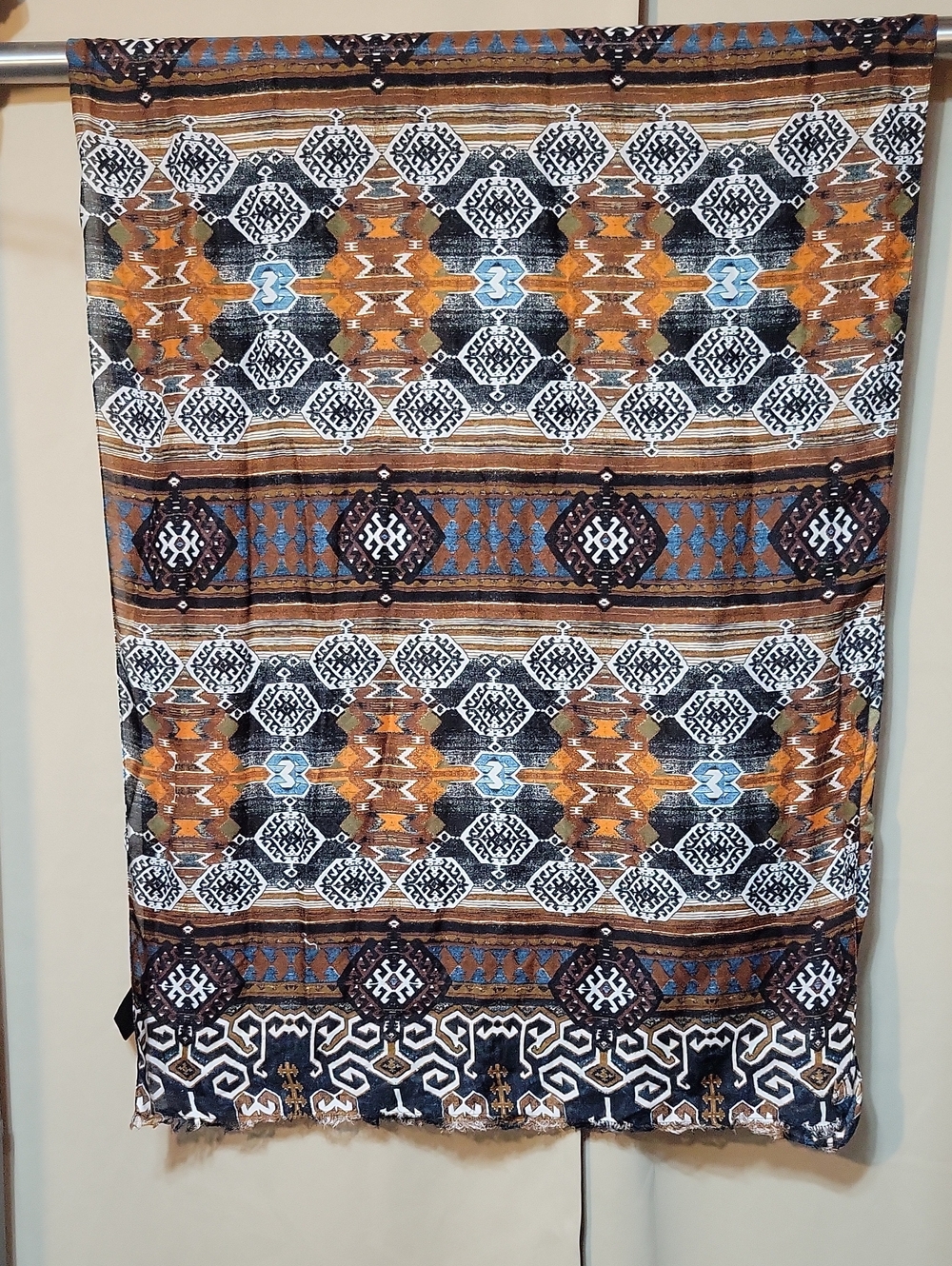 H&M Brown Orange Blue Tribal-Pattern Scarf